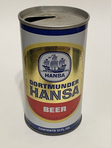 Dortmunder Hansa Beer empty beer can, straight steel, Germany, OI on lid