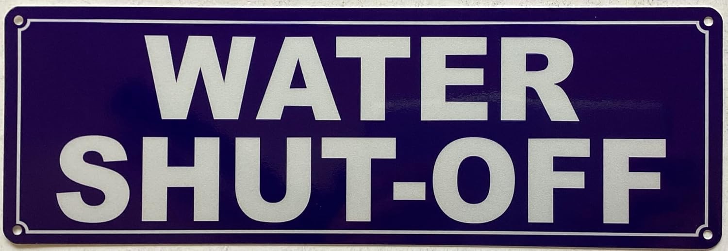 WATER SHUT-OFF SIGN (RED,REFLECTIVE, ALUMINIUM, SIZE 4X12INCH, RUST FREE)-S