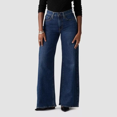 Levi Women 728 High-Rise Wide-Leg Stretch Denim Jeans - Blue Woodstock