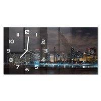 Wanduhr Aus GehäRtetem Glas Glasuhr Chicago Bei Nacht WeißE Zeiger 60X30 Cm