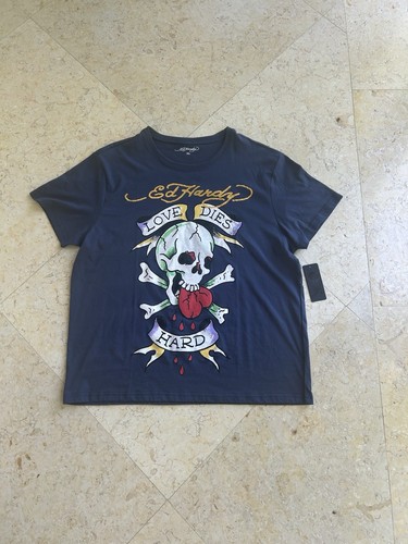 Ed Hardy Love Dies Hard Skull T-Shirt Adult XL Eggplant Dark Purple NWT
