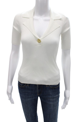 Sandro Paris Womens Collared Short Sleeve Basic Top White Button Size S