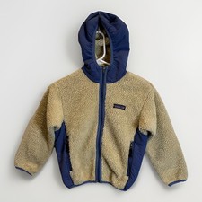 Patagonia Kids Retro X Sherpa Fleece Jacket W/Hood Kids Small Oatmeal  Blue
