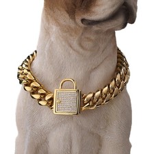 14mm Pet P Choke Chain Training Dog Collars Full Zircon Safe Lock Necklace