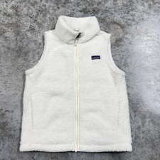 Patagonia Vest Girls Large 12 White Fleece Full Zip Sherpa Pockets Cozy Warm