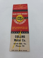 Collins Motor Co. South Hill Virginia Matchbook Cover