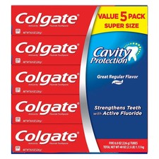 Colgate Cavity Protection Toothpaste with Fluoride, Regular Flavor, 8 oz., 5 pk. 0.41 per gallon