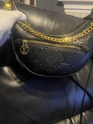 Louis Vuitton Black Monogram Crescent Crossbody Bag Gold Chain Zip Detach Strap
