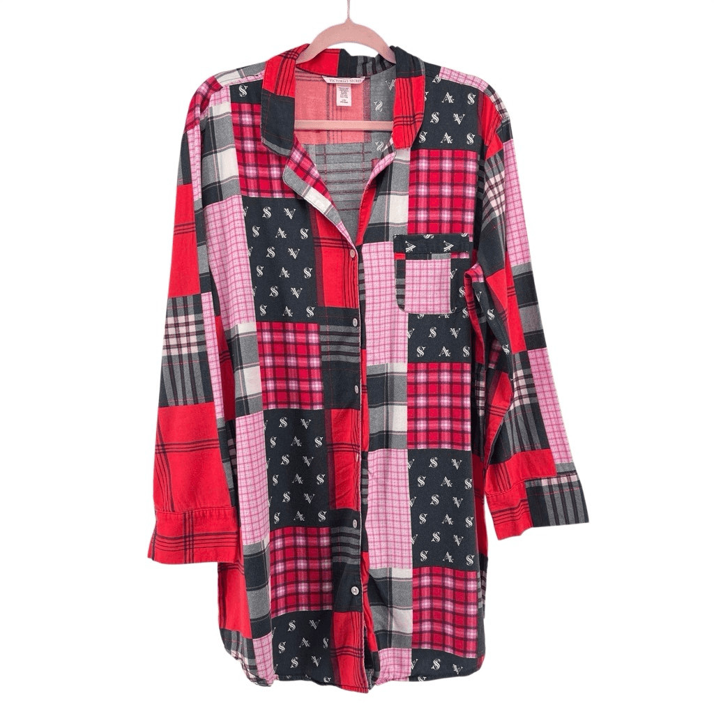 Victoria’s Secret Patchwork Plaid Button Front Sl… - image 2