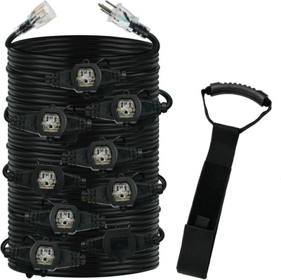 45FT 12 Gauge Heavy Duty Multi Outlet Outdoor Extension Cord, 10 Evenly Spaced W