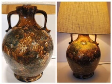 Vtg Mid-Century LIGHT HOUSE LOS ANGELES, CA  Art Pottery Jug Table Lamp w/Shade