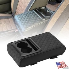 Car Center Console Armrest Pillow Pu Leather Armrest Pad W Cup Holder Universal