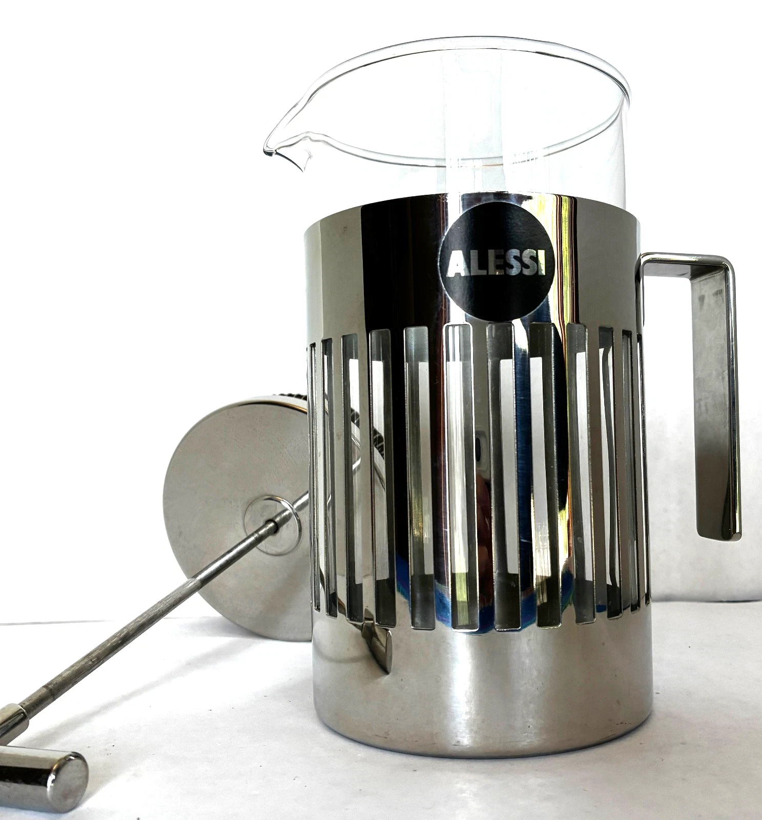 Sleek Shiny Alessi Aldo Rossi French Press 3 Cup Chrome Coffee Maker or Infuser