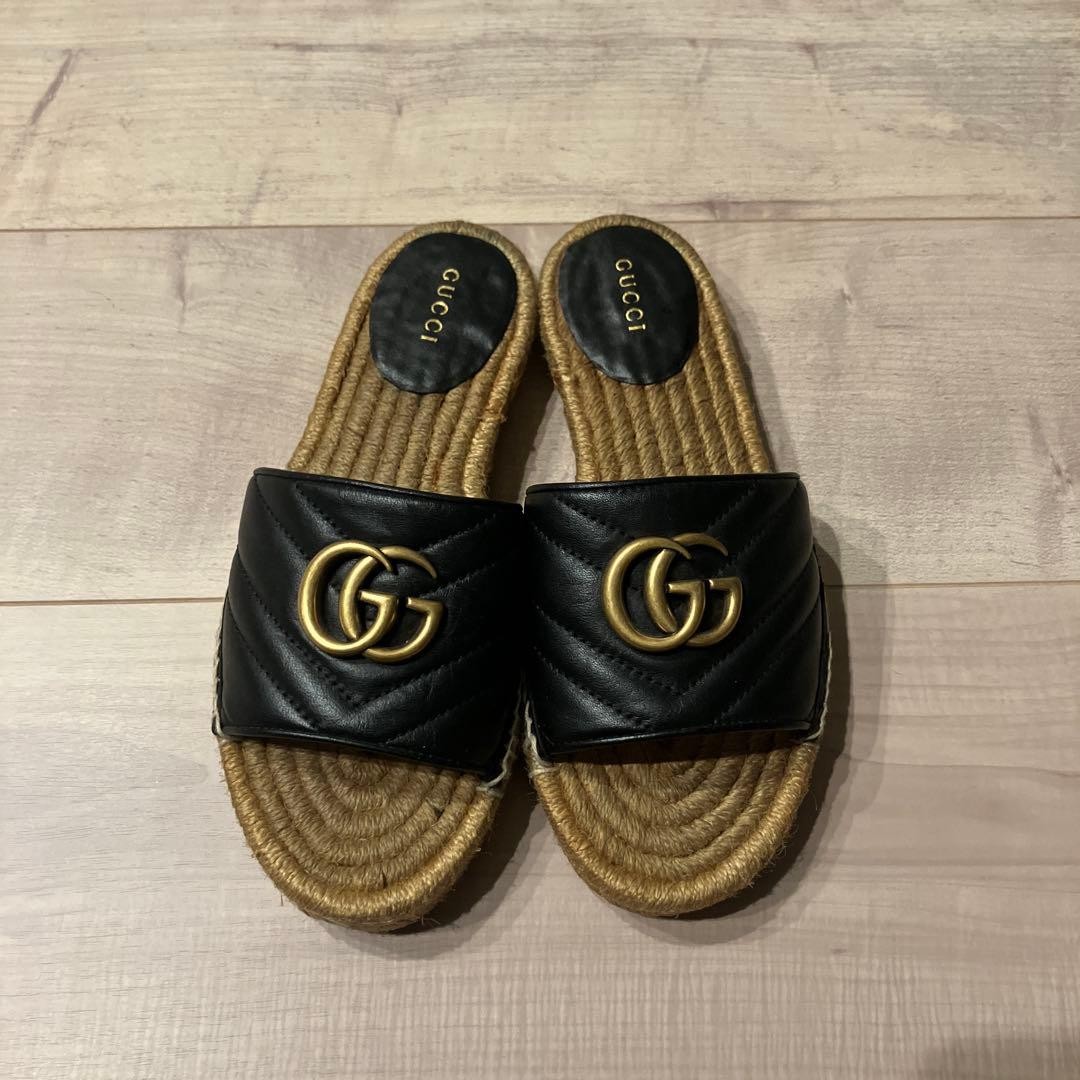 GUCCI Sandals Shoes GG Marmont EU 35 US 5 Leather Black Authentic