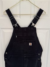 Carhartt Womens Black Overalls Medium 8-10 Tall Double Knee Canvas Bibs