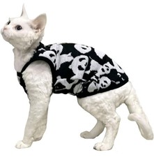 Stylish and Cute Panda Print Black Sphynx Cat Vest: Trendy, Fashionable, 2XL