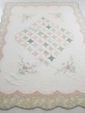Vintage Feed Sack Beautiful Applique Work Embroidd Star Pattern Quilt 85x66 inch
