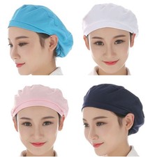 Elastic Bouffant Turban Cap Plain Solid Color Cotton Working Chef Hat Men Women