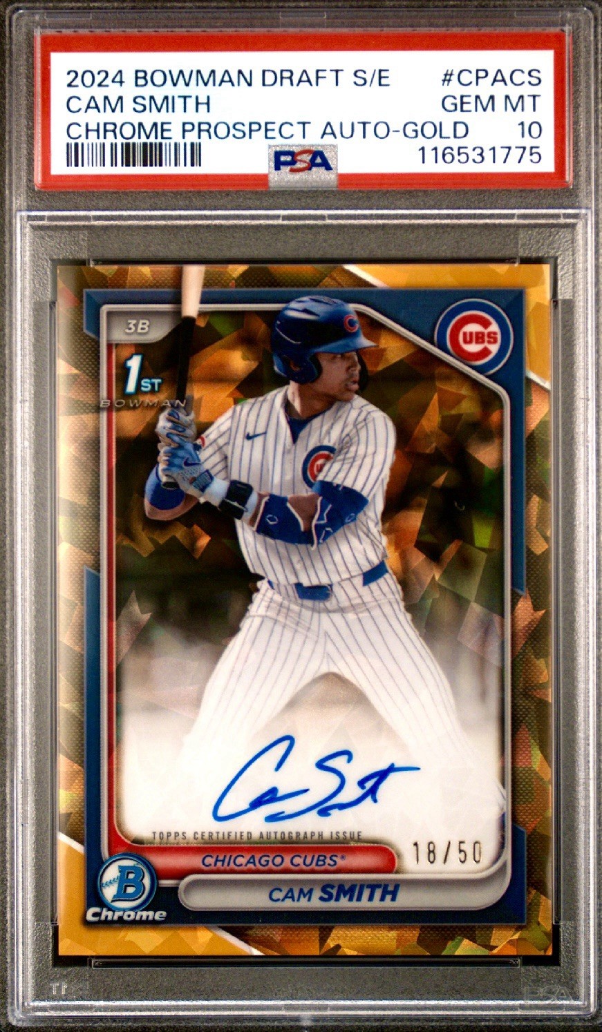 2024 Bowman 1st Chrome Cam Smith Sapphire Gold Auto /50 PSA 10 Gem Mint - Astros