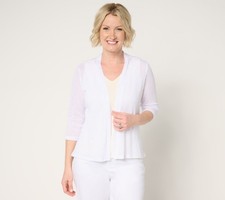 Denim  Co. Women's Top Sweater Sz L Essentials Sleeve Slub Knit White A685473