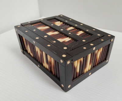Scarce Vintage Porcupine Quill Trinket Box w/ Sliding Lid Anglo Indian -AF