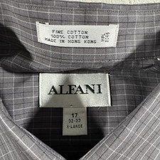 Alfani Mens Size XL 17 32-33 Gray Plaid Dress Shirt