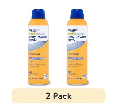 2 Pack Equate Fresh Scent Body Powder Spray for Moisture and Odor Control, 7 oz