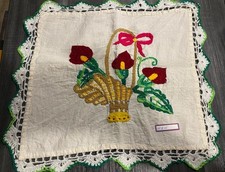 Homemade Mexican Embroidered Table Topper Runner Vintage Floral