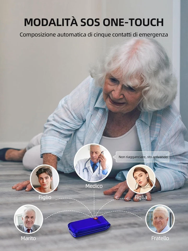 Telefono Cellulare per Anziani Flip Pantalla 2.4" Con Base Di Ricarica SOS, Blu - Immagine 3 di 4
