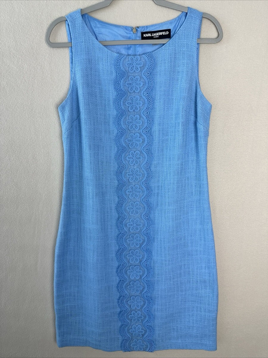 karl lagerfeld blue tweed dress Karl Lagerfeld Red and Blue Tweed Dress V-Neck