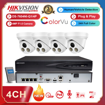 US Hikvision 4ch 4PoE CCTV System Kit ColorVu 4MP MIC IP Camera 4k 8MP NVR Lot