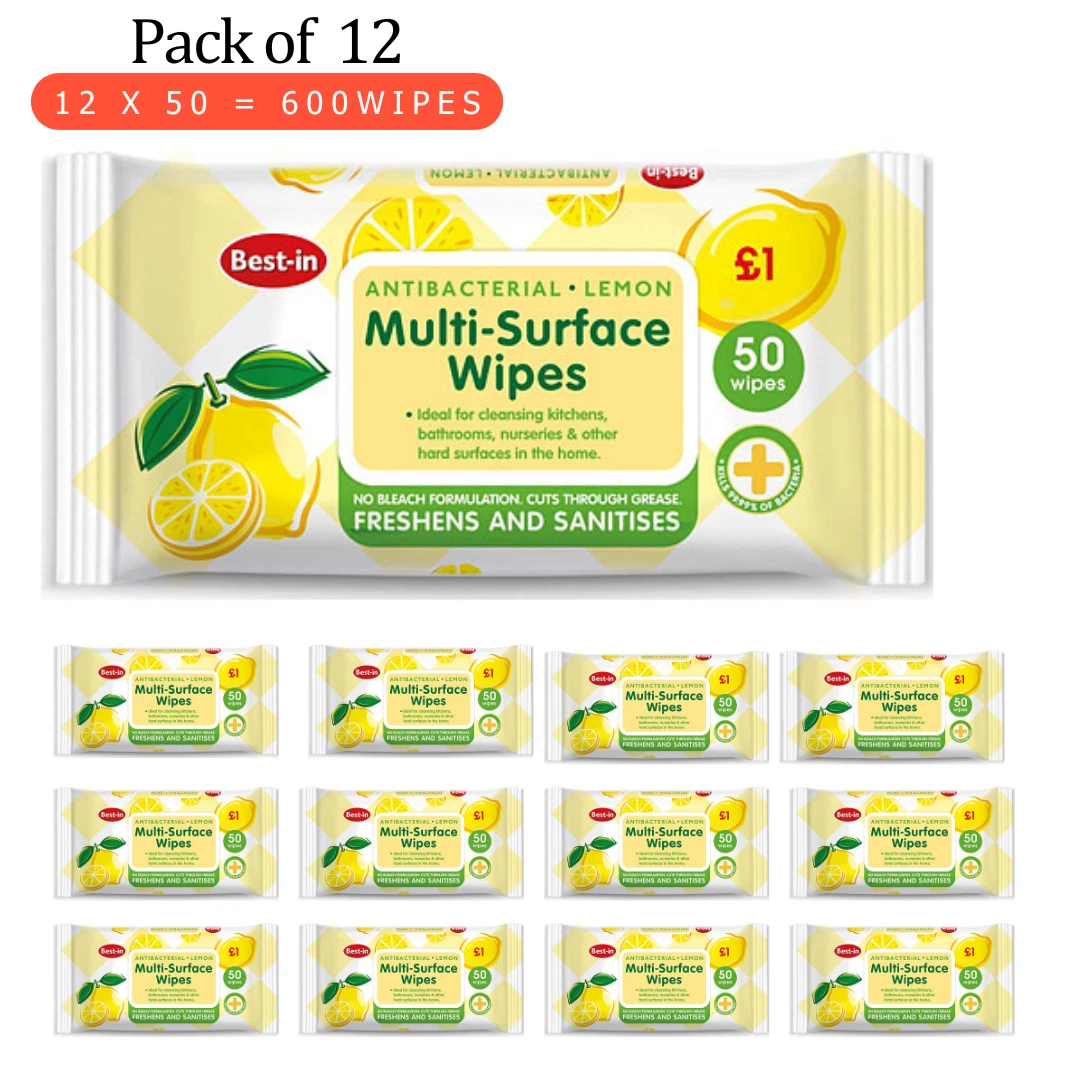 Bestin Multi Surface Wipes Pack of 12 x 50-Total 600 Wipes Bulk Household Wipes