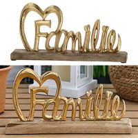 Schriftzug Familie Aufsteller 32X16X5 Mangoholz Aluminium Deko Tischdeko