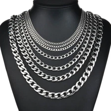7-30" Stainless Steel Silver Cuban Curb Chain Necklace Mens Womens 3/5/7/9/11mm