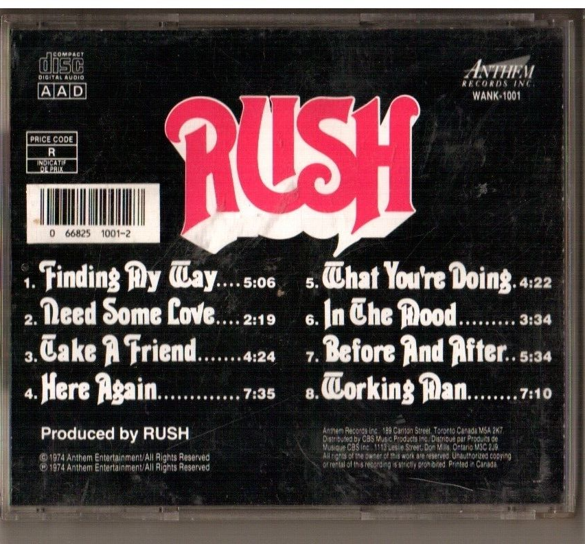 Rare Best Sounding RUSH Debut Canada First Press 1989 Anthem WANK