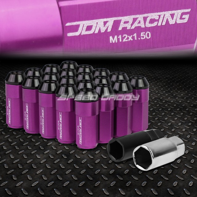 JDM ALUMINUM PURPLE LUG NUTS W/CAP+ADAPTER 20PCS/SET M12X1.5 23MM OD