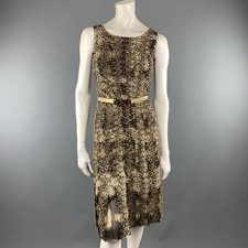 OSCAR DE LA RENTA FW12 Size 2 Green Tie Dye Taupe Beaded Cocktail Dress