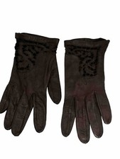 Vintage Brown Leather Gloves with Lacey Cutout design Sz. 6