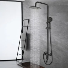 US Shower Faucet Set Round Rainfall Head Black Wall Mounted Brass Mixer Tub Taps