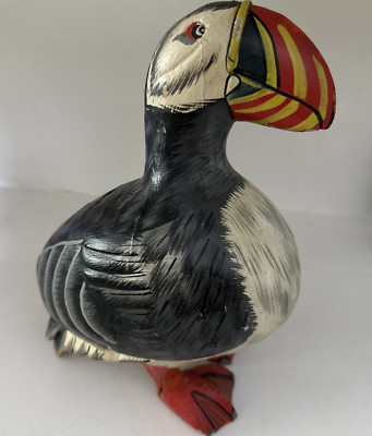Vintage James Haddon carved wooden Puffin