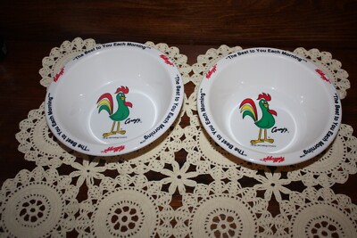 Set of 2 Vintage Kellogg s Cereal Bowls Corny Cornelius Nevins Corn Flakes NEW