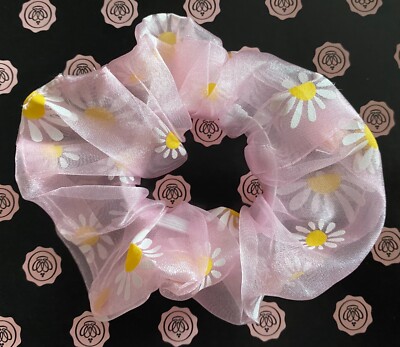 Daisy Print Scrunchies Elastic Hair Ring Ties Gauze Ponytail Holder Rope