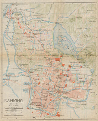 'Nanking'. Nanjing antique town city plan. China 1915 old map chart