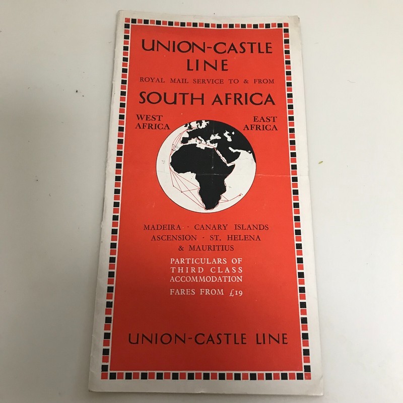VINATGE UNION-CASTLE LINE SERVICE TO SOUTH, WEST AND EAST AFRICA TRAVEL BROCHURE