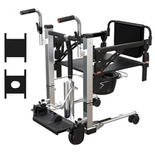 Patient Lift Transfer Wheelchair Bathroom Wheelchair with 180° Split Seat for El
