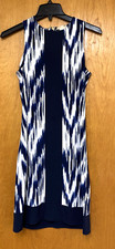 Michael Kors Sheath Dress Womens XS Blue White Back Zip Round Neck Sleeveless