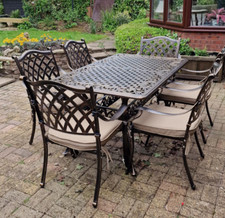 Cast Aluminium Garden Furniture Large Metal Dining Set Patio Table Cushion Chair