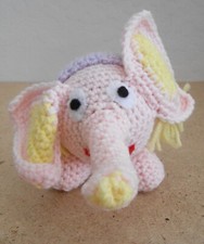 Handmade Pink Crochet Elephant Baby Rattle Toy