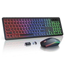 Wireless Keyboard and Mouse Combo with RGB Backlit, Rechargeable Black