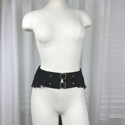 Womens‎ Black Suede Fringe Double Buckle Corset Waist Belt Sz S Western Festival Womens Black Suede Fringe Double Buckle Corset Waist Belt Sz  main image 2